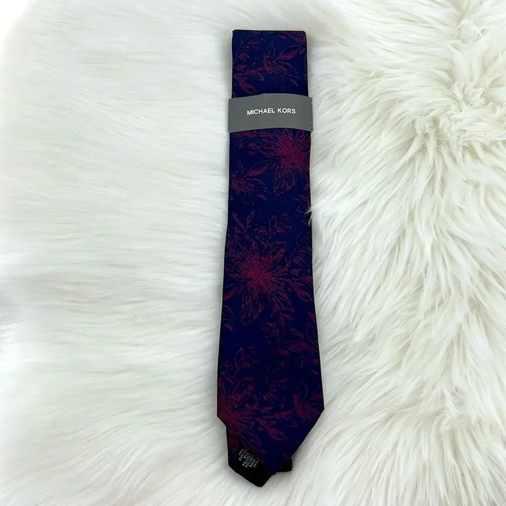 Michael Kors Silk Blend Floral Neck Tie - Purple/Pink Textured - New with tags